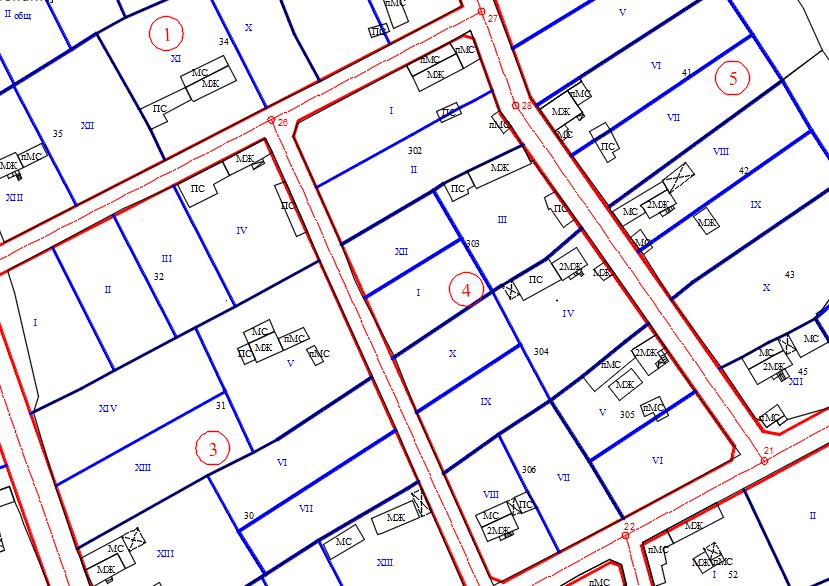 Extract from a regulation plan showing regulated land plots